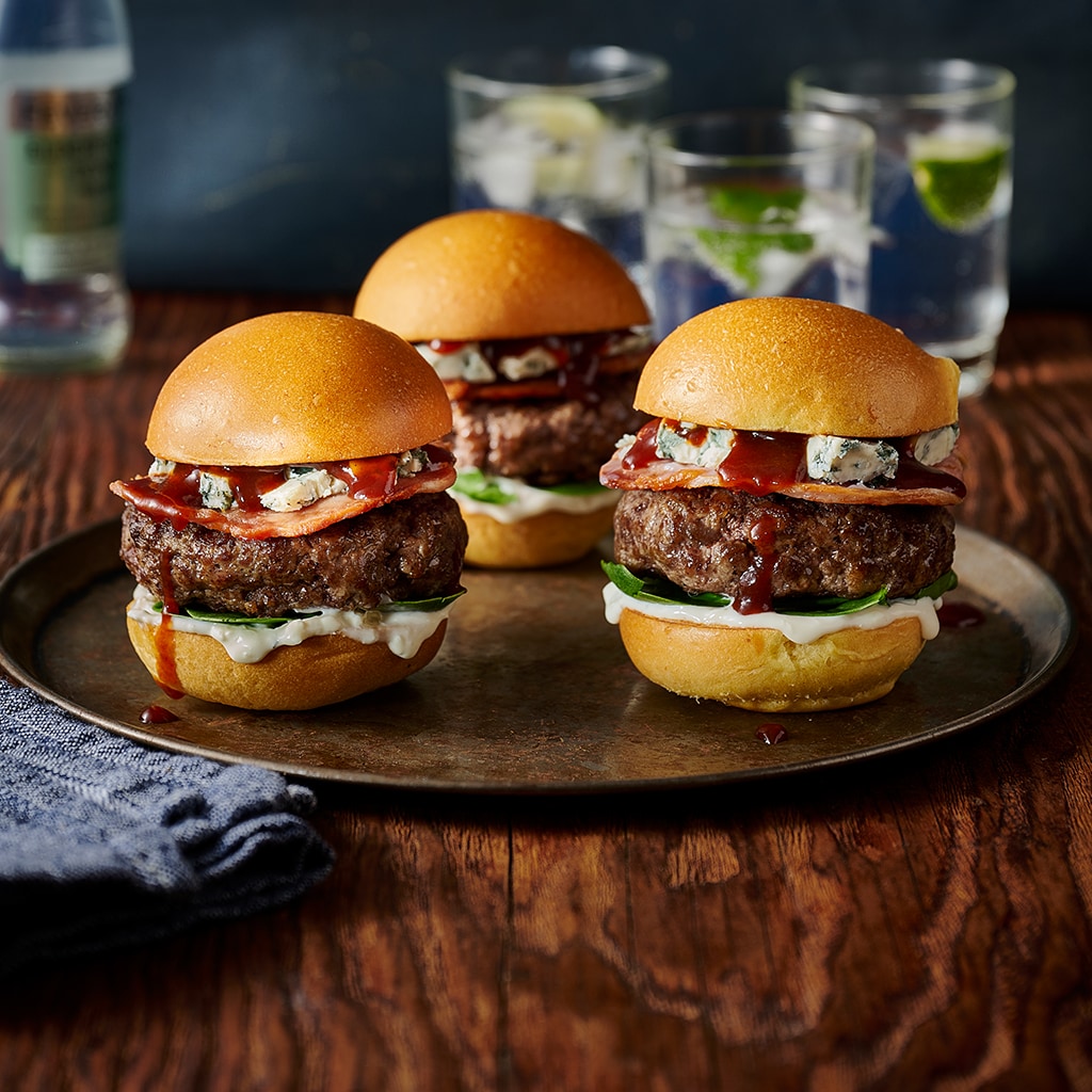 Bourbon, Bacon and Blue Cheese Sliders Bourbon, Bacon and Blue Cheese Sliders
