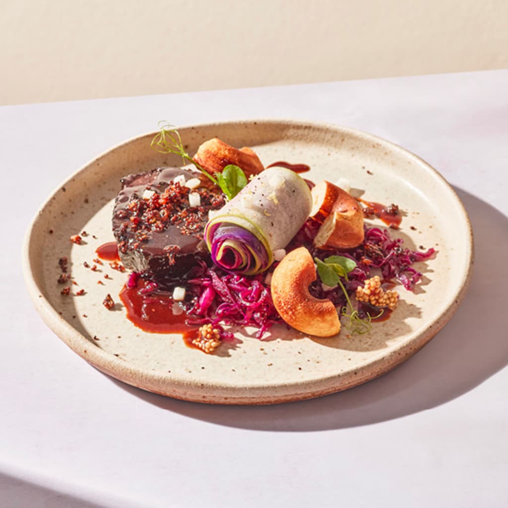 Braised Beef, Red Cabbage Roulade and Potato Braised Beef, Red Cabbage Roulade and Potato