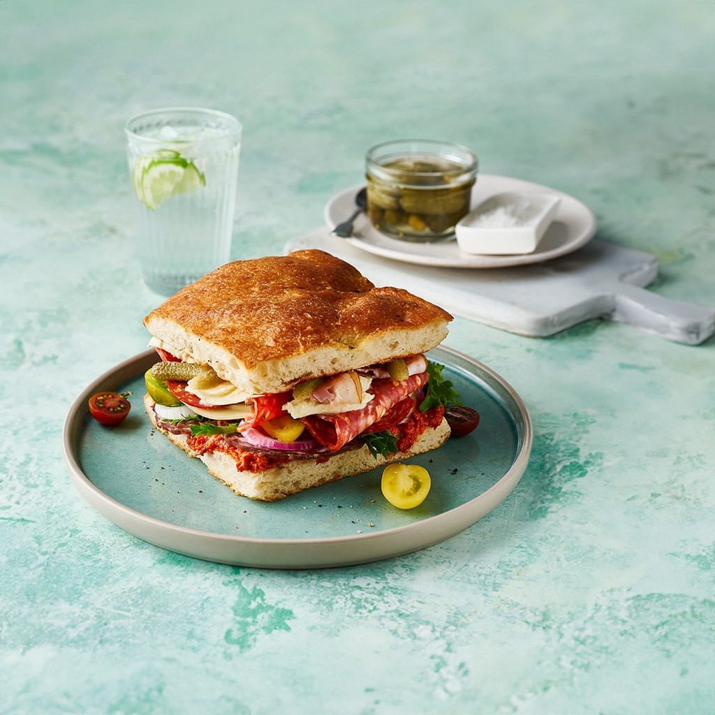 Focaccia Sandwich with Ajvar Relish Mayo Focaccia Sandwich with Ajvar Relish Mayo