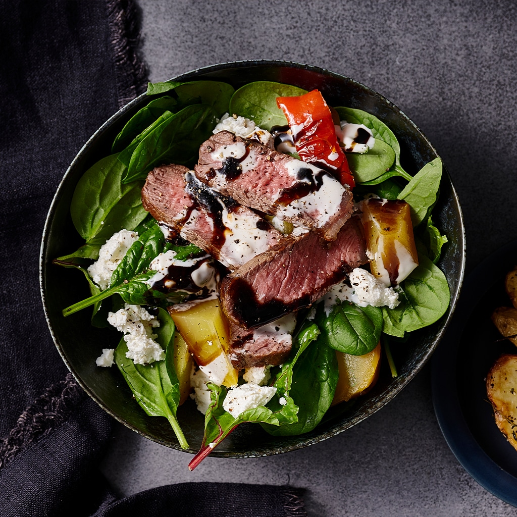 Steak Salad with Roasted Beets, Goats Cheese and Walnut Pesto Steak Salad with Roasted Beets, Goats Cheese and Walnut Pesto