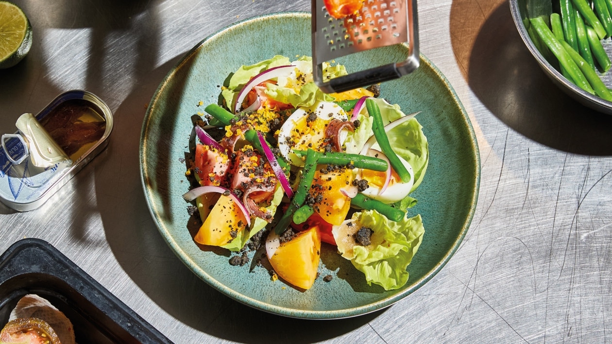Salad Nicoise with Bottarga and Black Olive Crumble – Recipe