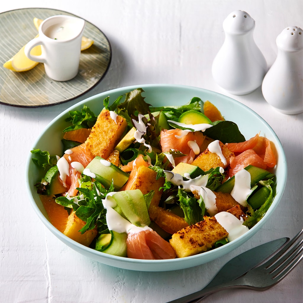 Smoked Salmon and Crunchy Polenta Salad with Citrus Dressing Smoked Salmon and Crunchy Polenta Salad with Citrus Dressing