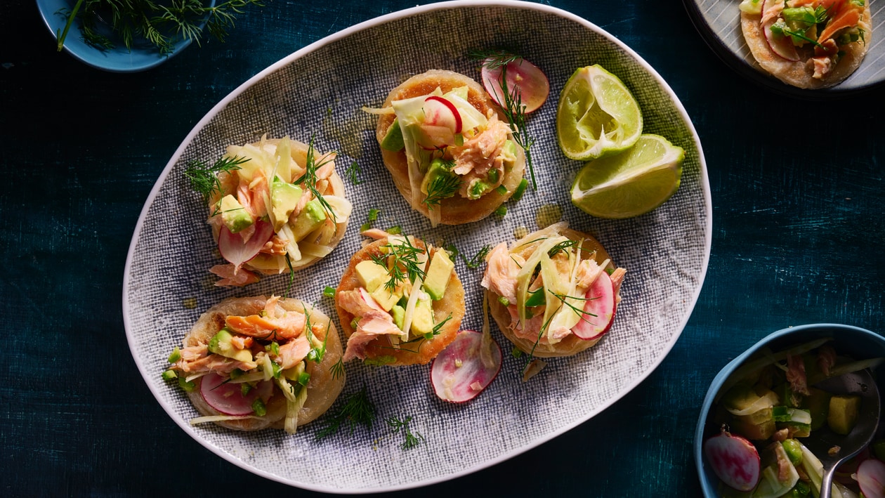 Smoked Salmon, Fennel, Avocado and Green Chilli Tostadas – Recipe