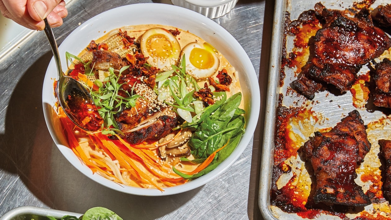 Spicy Red Hot Creamy Ramen with Char Siu Chicken – Recipe