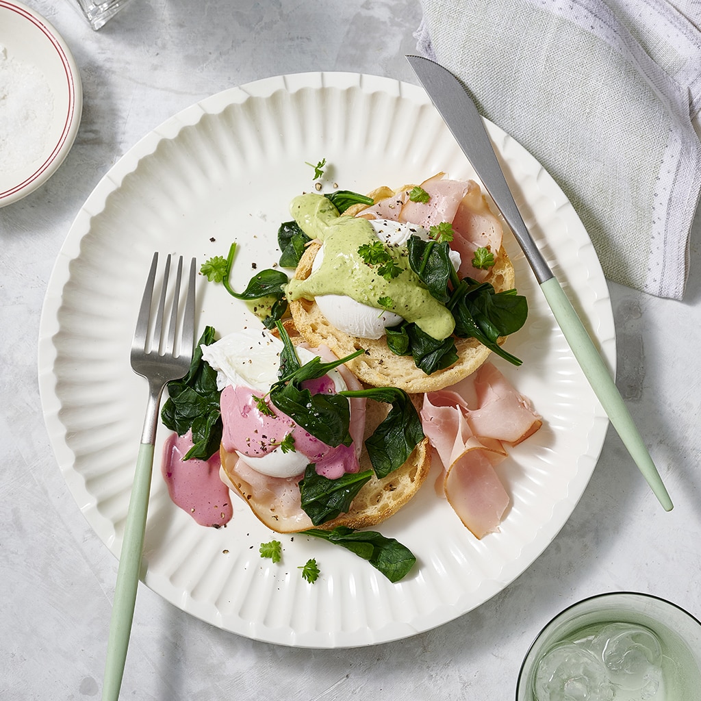 Avocado and Beetroot Hollandaise Benny Avocado and Beetroot Hollandaise Benny
