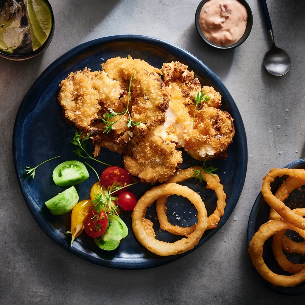 Cauliflower Schnitzel with Mexican Aioli Cauliflower Schnitzel with Mexican Aioli