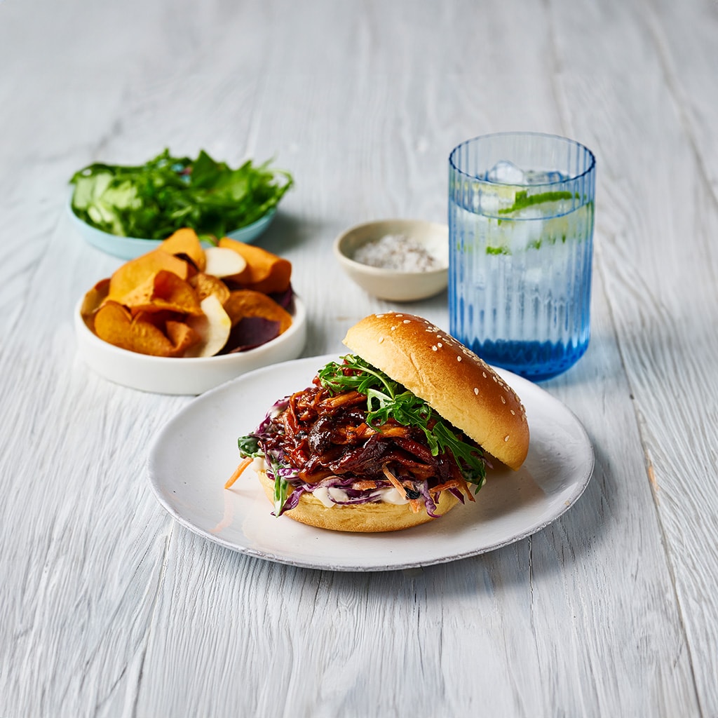 Pulled Mushroom Sandwich with Tahini Mayo Slaw Pulled Mushroom Sandwich with Tahini Mayo Slaw