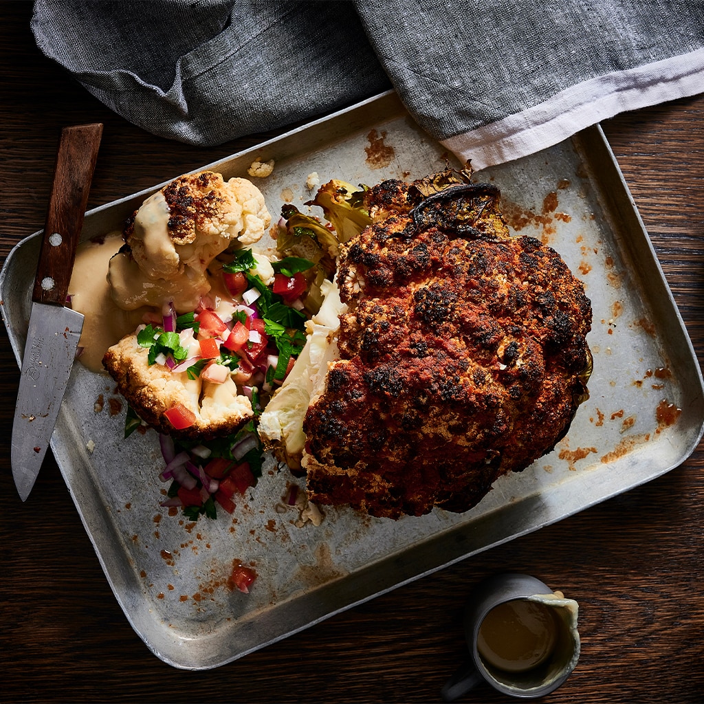 Whole Roasted Cauliflower with Tahini