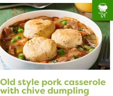 Old style pork casserole with chive dumpling